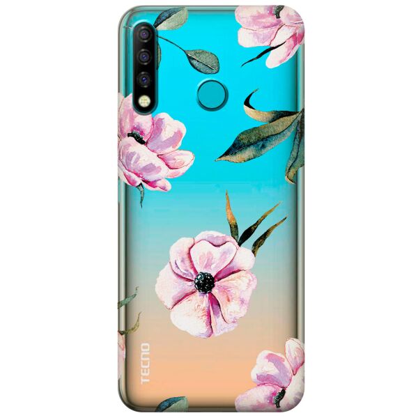 

Прозрачный силиконовый чехол iSwag для Tecno Camon 12 CC7 с рисунком - Пионы (KS9808)