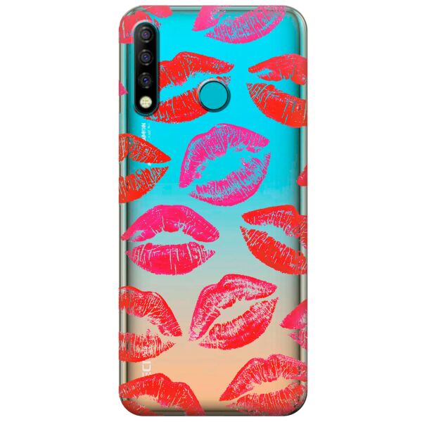 Прозрачный силиконовый чехол iSwag для Tecno Camon 12 CC7 с рисунком - Поцелуи (KS9818)