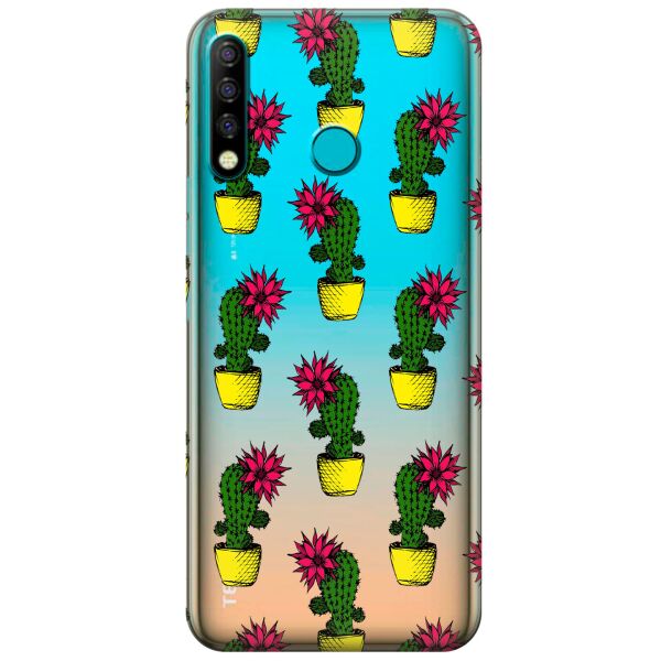 

Прозрачный силиконовый чехол iSwag для Tecno Camon 12 CC7 с рисунком - Кактусы (KS9828)