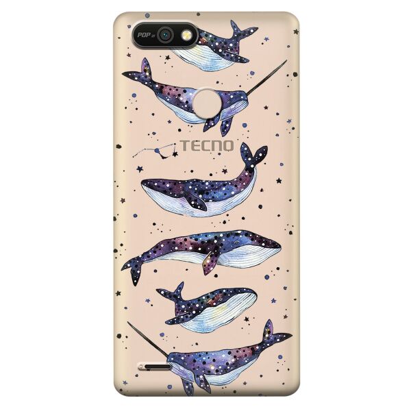 

Прозрачный силиконовый чехол iSwag для Tecno POP 2F (B1F) с рисунком - Киты Единороги (KS10244)