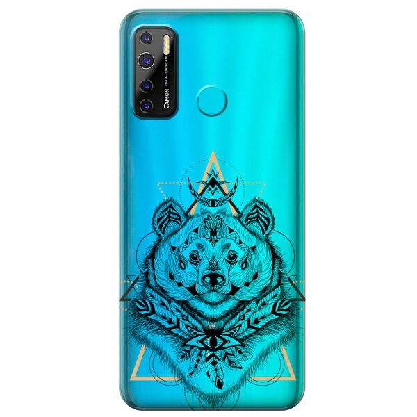 

Прозрачный силиконовый чехол iSwag для Tecno Camon 15 Air с рисунком - Медведь индеец (KS10384)