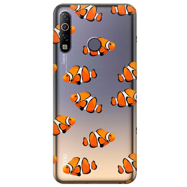 

Прозрачный силиконовый чехол iSwag для Tecno Camon 12 Air с рисунком - Рыбки (KS10441)