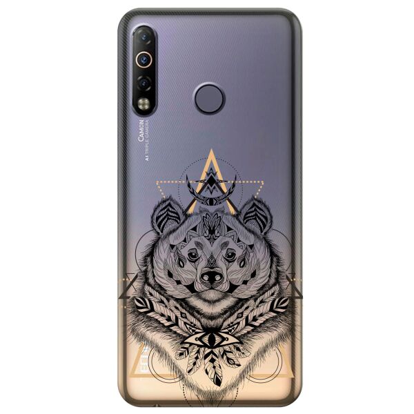 

Прозрачный силиконовый чехол iSwag для Tecno Camon 12 Air с рисунком - Медведь индеец (KS10459)