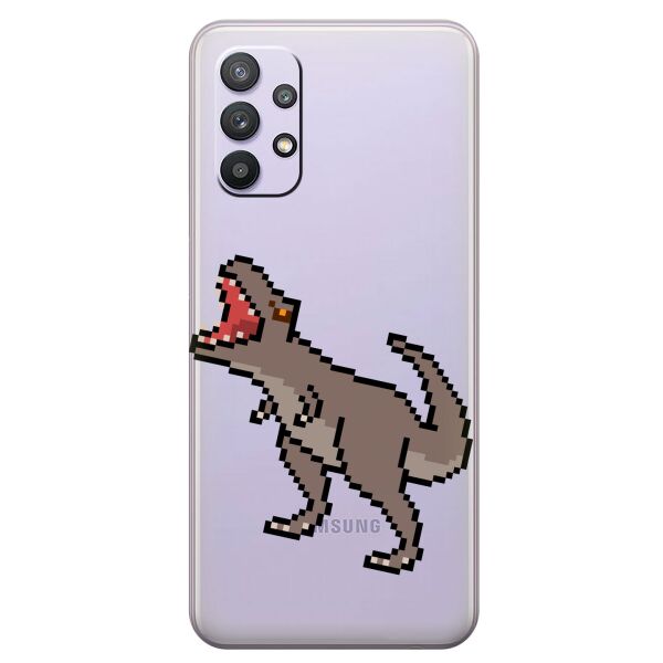 

Прозрачный силиконовый чехол iSwag для Samsung Galaxy A32 с рисунком - Пиксельный динозавр (KS10525)