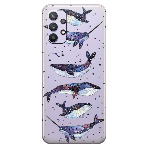 

Прозрачный силиконовый чехол iSwag для Samsung Galaxy A32 с рисунком - Киты Единороги (KS10544)