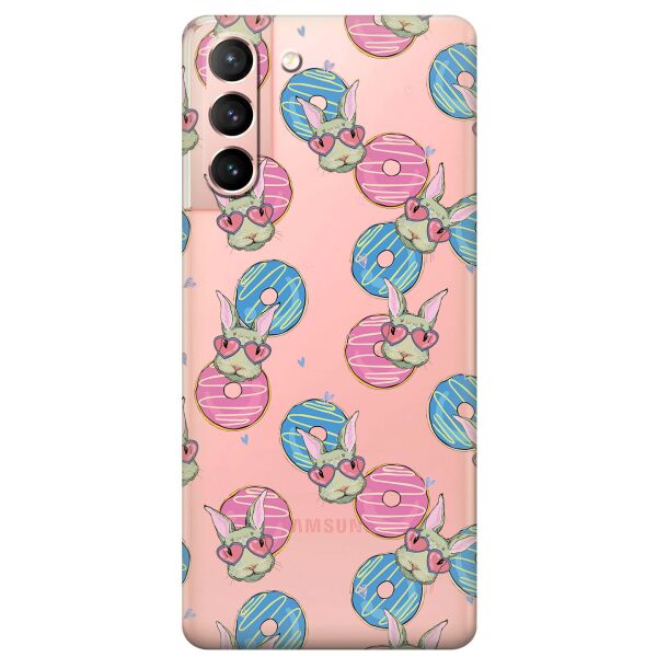 

Прозрачный силиконовый чехол iSwag для Samsung Galaxy S21 с рисунком - Зайчики (KS10855)