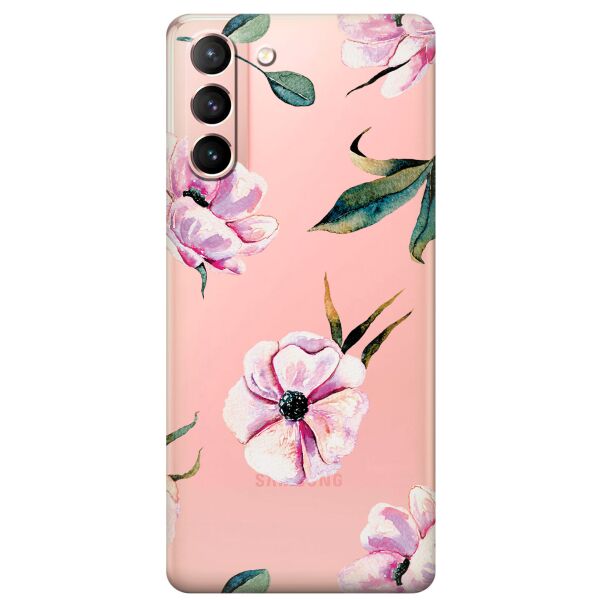 

Прозрачный силиконовый чехол iSwag для Samsung Galaxy S21 с рисунком - Пионы (KS10858)
