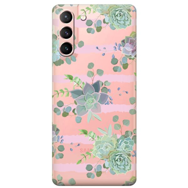 

Прозрачный силиконовый чехол iSwag для Samsung Galaxy S21 с рисунком - Суккуленты (KS10866)