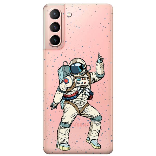 

Прозрачный силиконовый чехол iSwag для Samsung Galaxy S21 с рисунком - Веселый космонавт (KS10902)