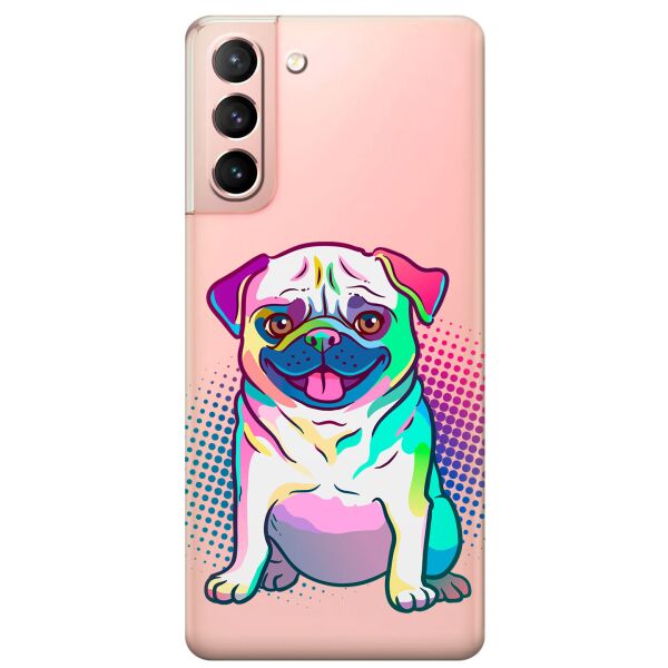 

Прозрачный силиконовый чехол iSwag для Samsung Galaxy S21 с рисунком - Мопс (KS10910)