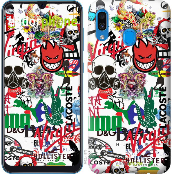 

Чехол на Samsung Galaxy A30 2019 A305F Many different logos 4022m-1670, Пластик матовый