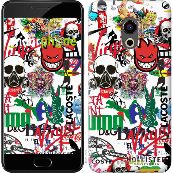 

Чехол на Meizu Pro 6 Many different logos 4022u-293, Силикон