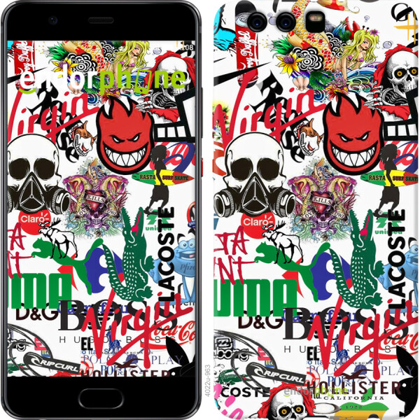 

Чехол на Huawei P10 Plus Many different logos 4022u-963, Силикон