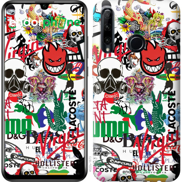 

Чехол на Huawei Honor 10i Many different logos 4022u-1673, Силикон