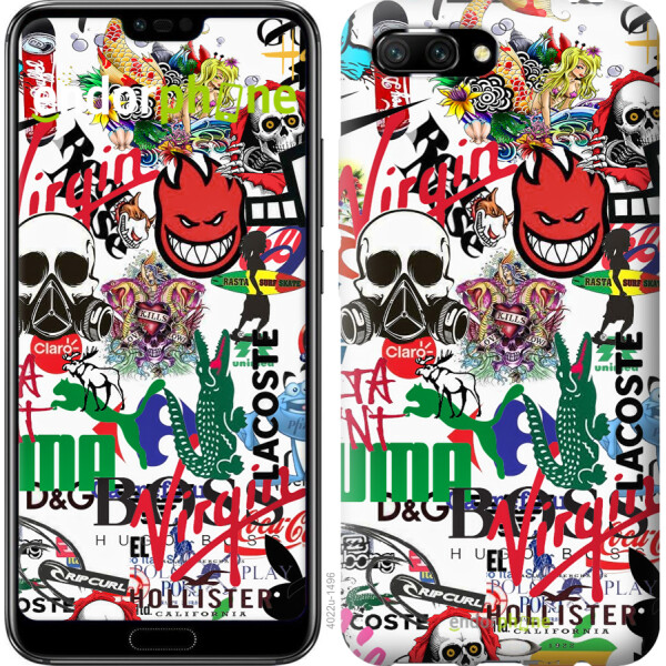 

Чехол на Huawei Honor 10 Many different logos 4022u-1496, Силикон