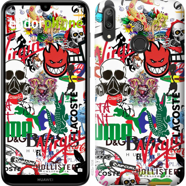 

Чехол на Huawei Y7 2019 Many different logos 4022u-1638, Силикон
