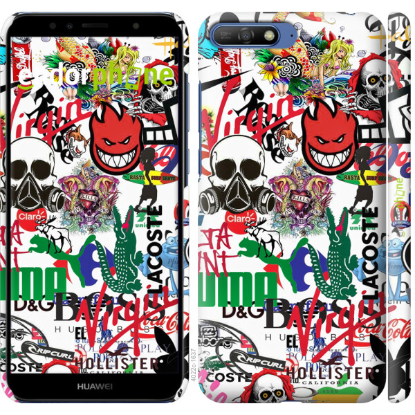 

Чехол на Huawei Y6 2018 Many different logos 4022m-1637, Пластик матовый