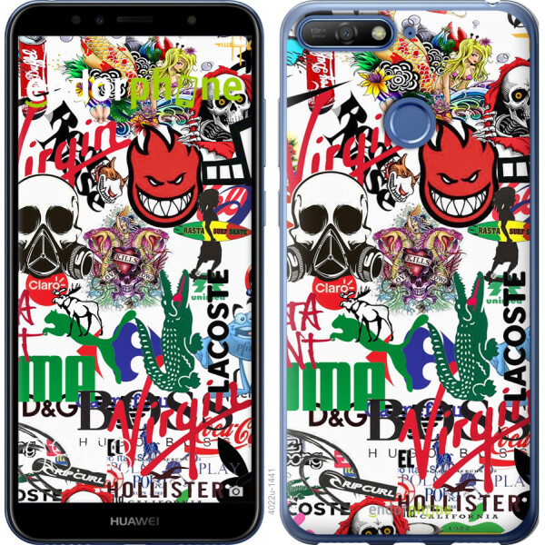 

Чехол на Huawei Y6 Prime 2018 Many different logos 4022u-1441, Силикон