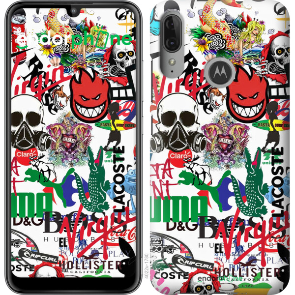 

Чехол на Motorola Moto E6 Plus Many different logos 4022u-1780, Силикон