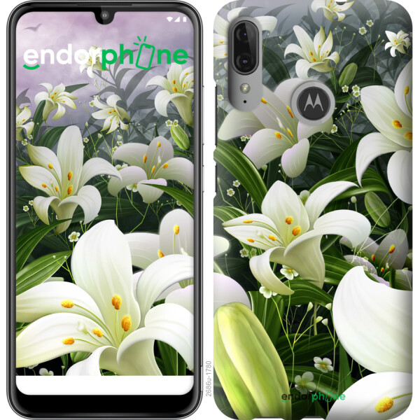 

Чехол на Motorola Moto E6 Plus Белые лилии 2686u-1780, Силикон