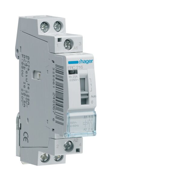 

Установочное реле Hager ERC216 16A 2НО 230В промежуточное с ручным управлением (3912)
