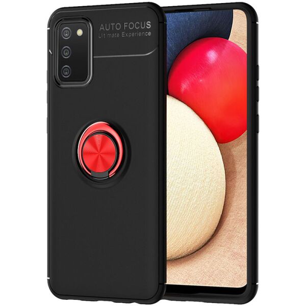 

TPU чехол Deen ColorRing под магнитный держатель (opp) для Samsung Galaxy A02s Черный / Красный (161690)
