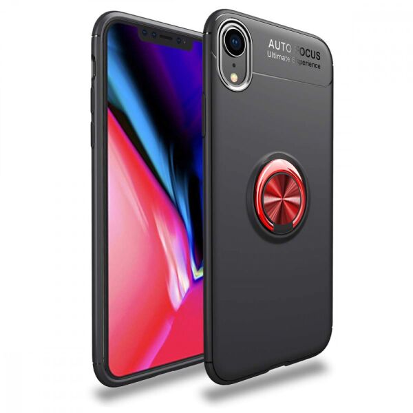 

TPU чехол Deen ColorRing под магнитный держатель (opp) для Apple iPhone XR (6.1") Черный / Красный (135762)