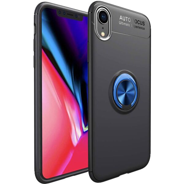 

TPU чехол Deen ColorRing под магнитный держатель (opp) для Apple iPhone XR (6.1") Черный / Синий (135763)