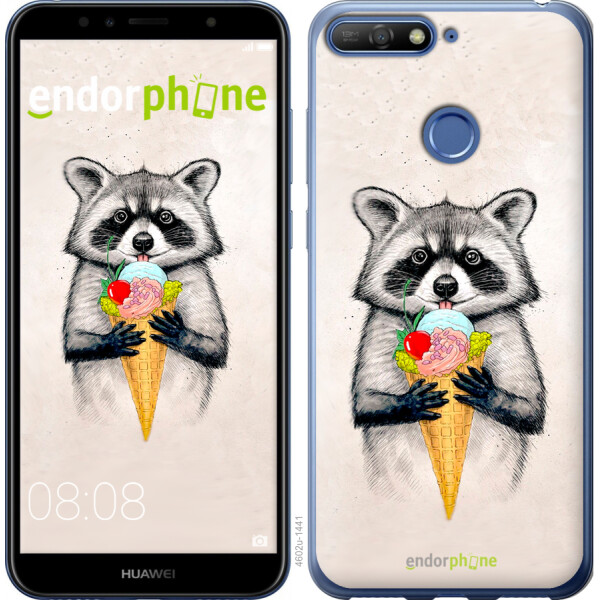 

Чехол на Huawei Y6 Prime 2018 Енотик с мороженым 4602u-1441, Силикон