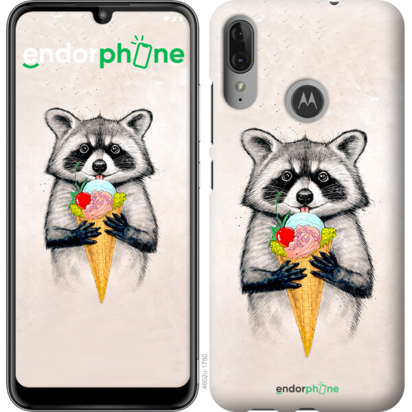 

Чехол на Motorola Moto E6 Plus Енотик с мороженым 4602u-1780