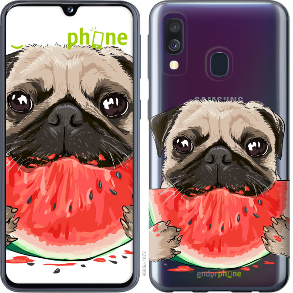 

Чехол на Samsung Galaxy A40 2019 A405F Мопс и арбуз 4665u-1672, Силикон