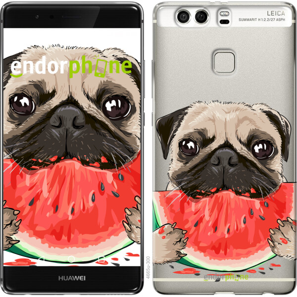 

Чехол на Huawei P9 Plus Мопс и арбуз 4665u-300, Силикон