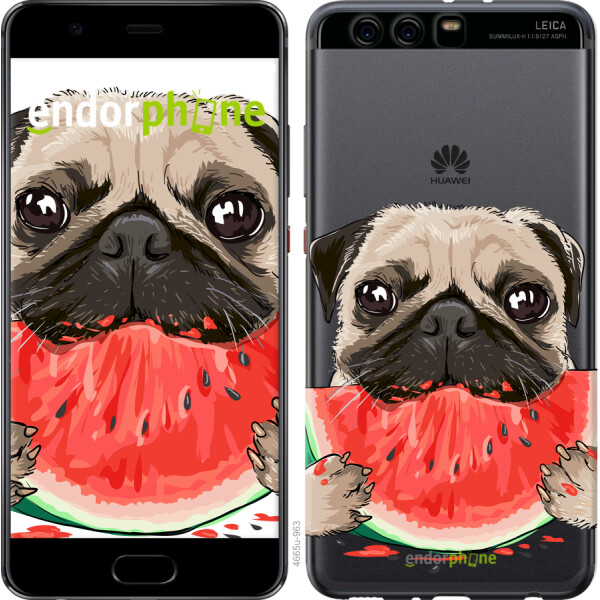 

Чехол на Huawei P10 Plus Мопс и арбуз 4665t-963, 2D пластик