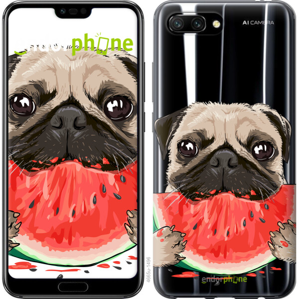 

Чехол на Huawei Honor 10 Мопс и арбуз 4665u-1496, Силикон