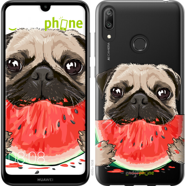 

Чехол на Huawei Y7 2019 Мопс и арбуз 4665u-1638, Силикон