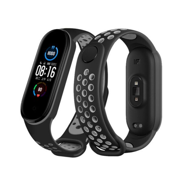 

Ремешок для Xiaomi Mi Band 5/Mi Band 6 силиконовый Sport style Black-Grey