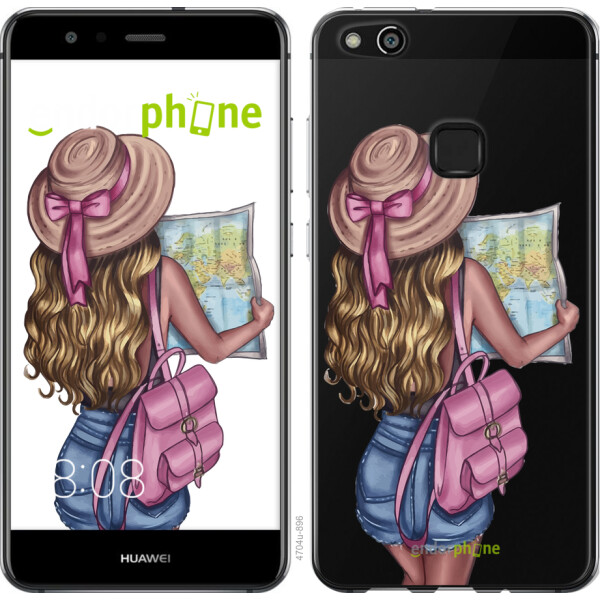

Чехол на Huawei P10 Lite Девушка с картой 4704u-896, Силикон