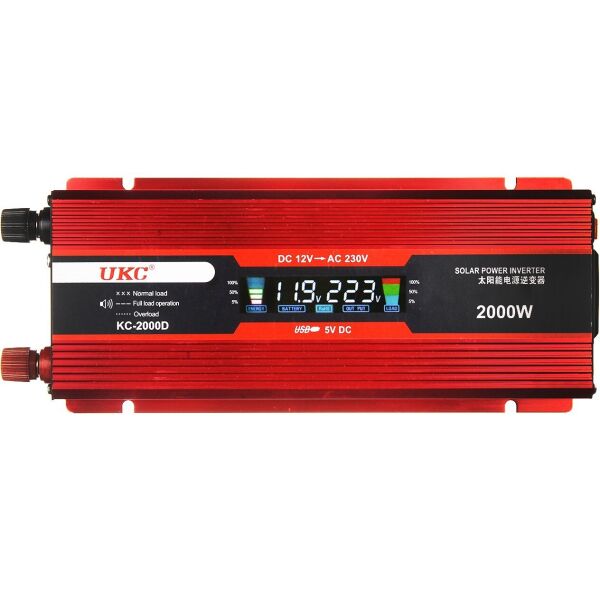 Акція на Преобразователь UKC авто инвертор 12V-220V 2000W LCD KC-2000D + USB Red (3739) від Allo UA