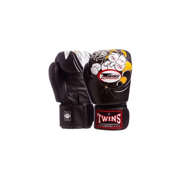 

Перчатки боксерские кожаные на липучке TWINS FBGV-3-15-WH (р-р 10-18oz, черный) FBGV-15-BK