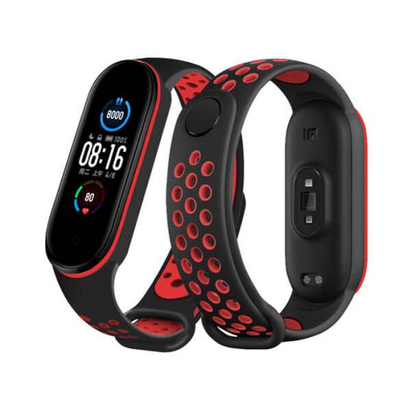 

Ремешок для Xiaomi Mi Band 5/Mi Band 6 силиконовый Sport style Black-Red