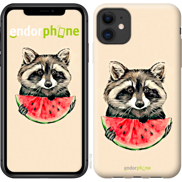 

Чехол на iPhone 11 Енотик с арбузом 4605t-1722, 2D пластик