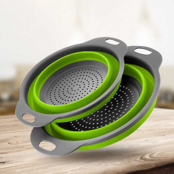 

Дуршлаг силиконовый складной 2 шт в комплекте (большой + маленький) Collapsible filter baskets Зеленый