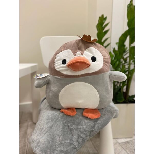

Мягкая Игрушка подушка плед 3 в 1 Пингвиненок серый