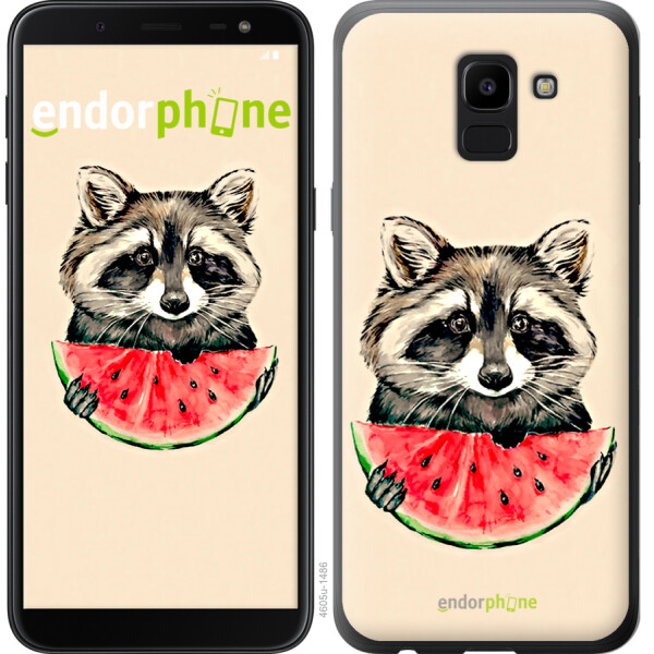 

Чехол на Samsung Galaxy J6 2018 Енотик с арбузом 4605u-1486, Силикон