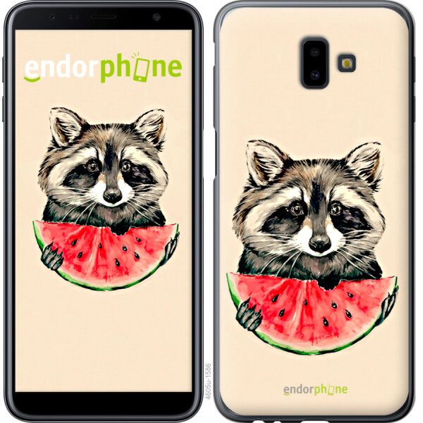 

Чехол на Samsung Galaxy J6 Plus 2018 Енотик с арбузом 4605m-1586, Пластик матовый