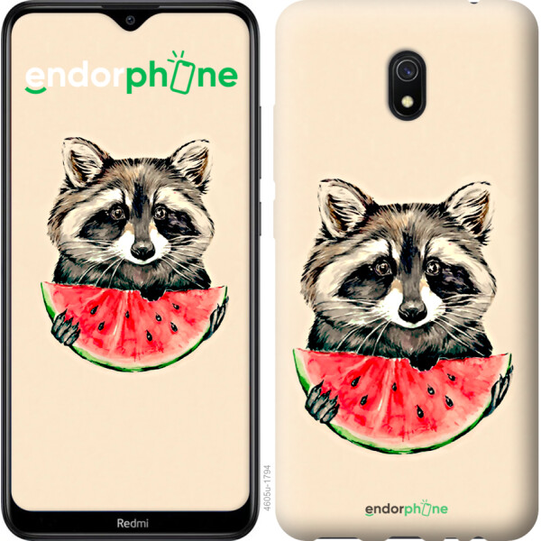 

Чехол на Xiaomi Redmi 8A Енотик с арбузом 4605u-1794, Силикон