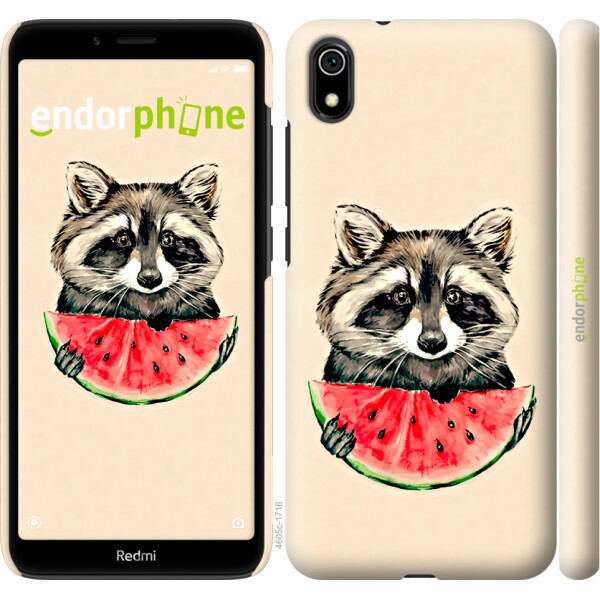 

Чехол на Xiaomi Redmi 7A Енотик с арбузом 4605u-1716, Силикон