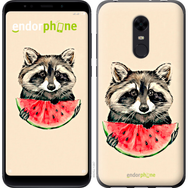 

Чехол на Xiaomi Redmi 5 Plus Енотик с арбузом 4605t-1347