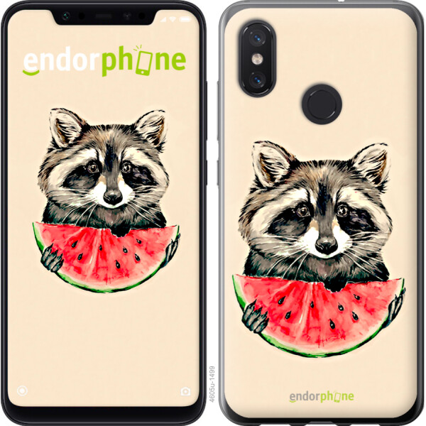 

Чехол на Xiaomi Mi8 Енотик с арбузом 4605u-1499, Силикон
