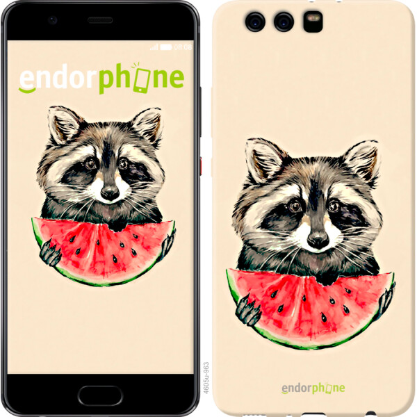 

Чехол на Huawei P10 Plus Енотик с арбузом 4605u-963